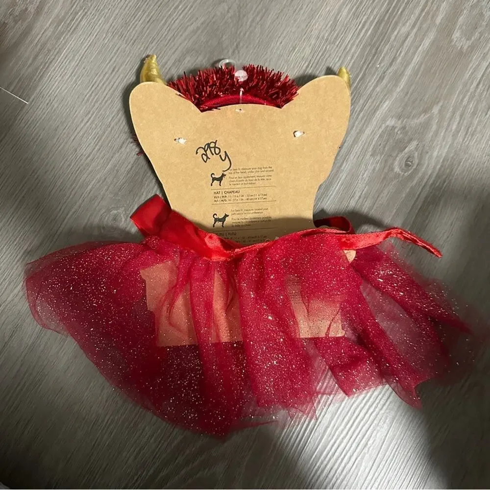 Pup Crew Pet Dog Devil Horns & Red Tutu Halloween Costume Set NWT Size M/L‎